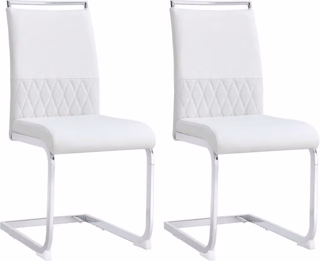 Set di 2 Sedie da Pranzo Moderne con Schienale in PU Pelle Artificiale e Lino, Schienale Alto Imbottito, Bianco