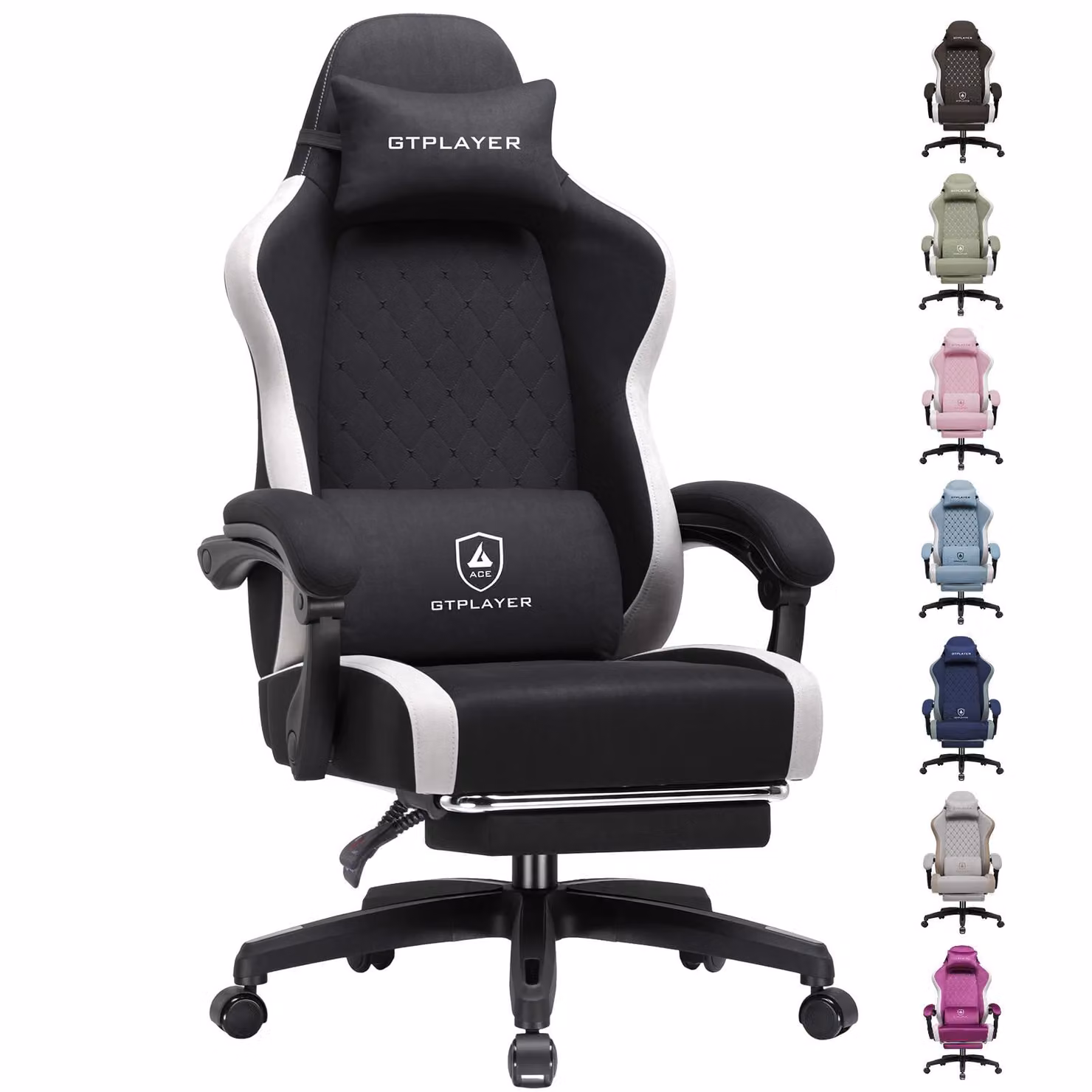 Sedia da gaming GTPLAYER: sedia ergonomica per PC in tessuto traspirante, sedia da scrivania girevole, ampia e alta, con poggiapiedi, nera