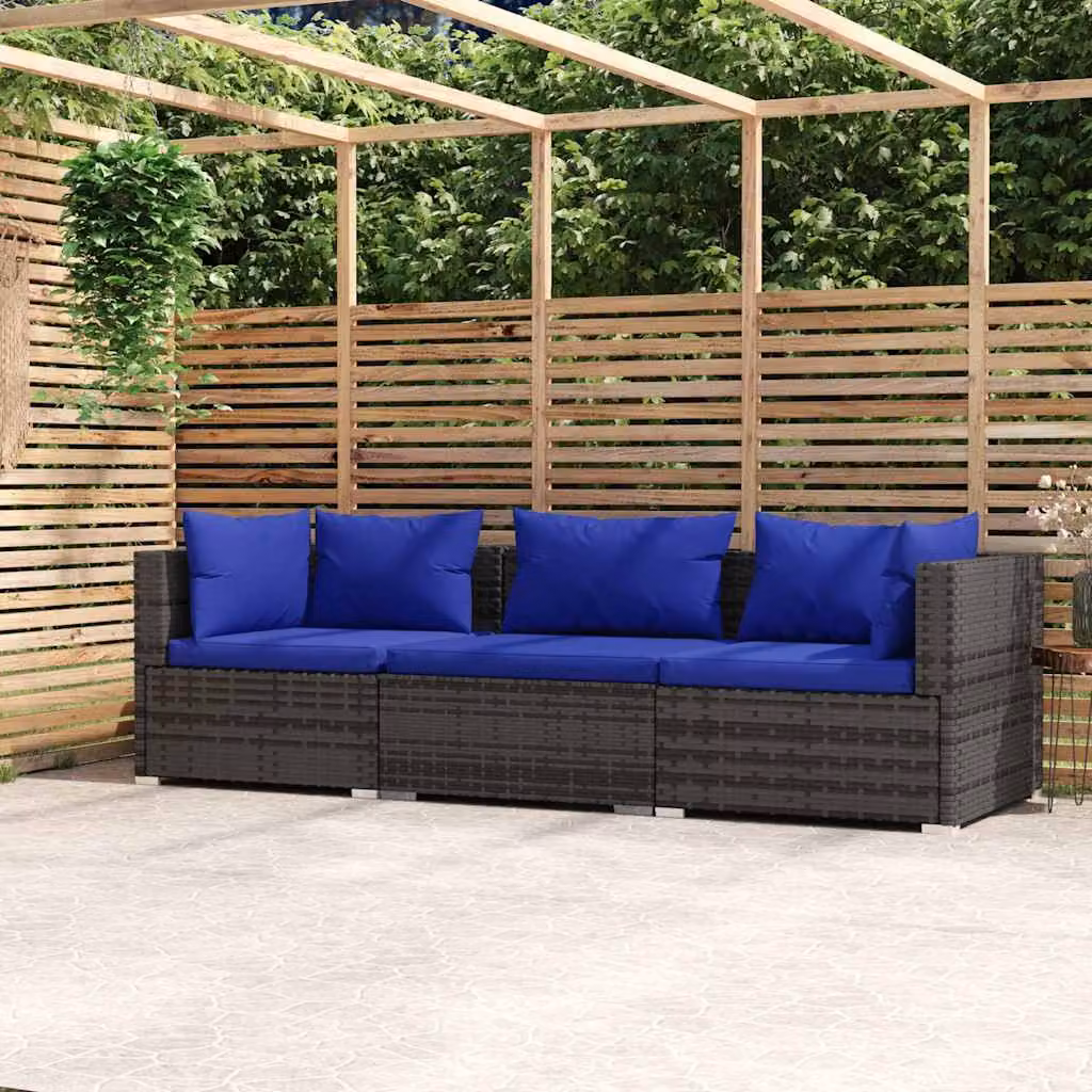 vidaXL Divano da giardino moderno con cuscini blu e struttura in metallo e rattan grigio