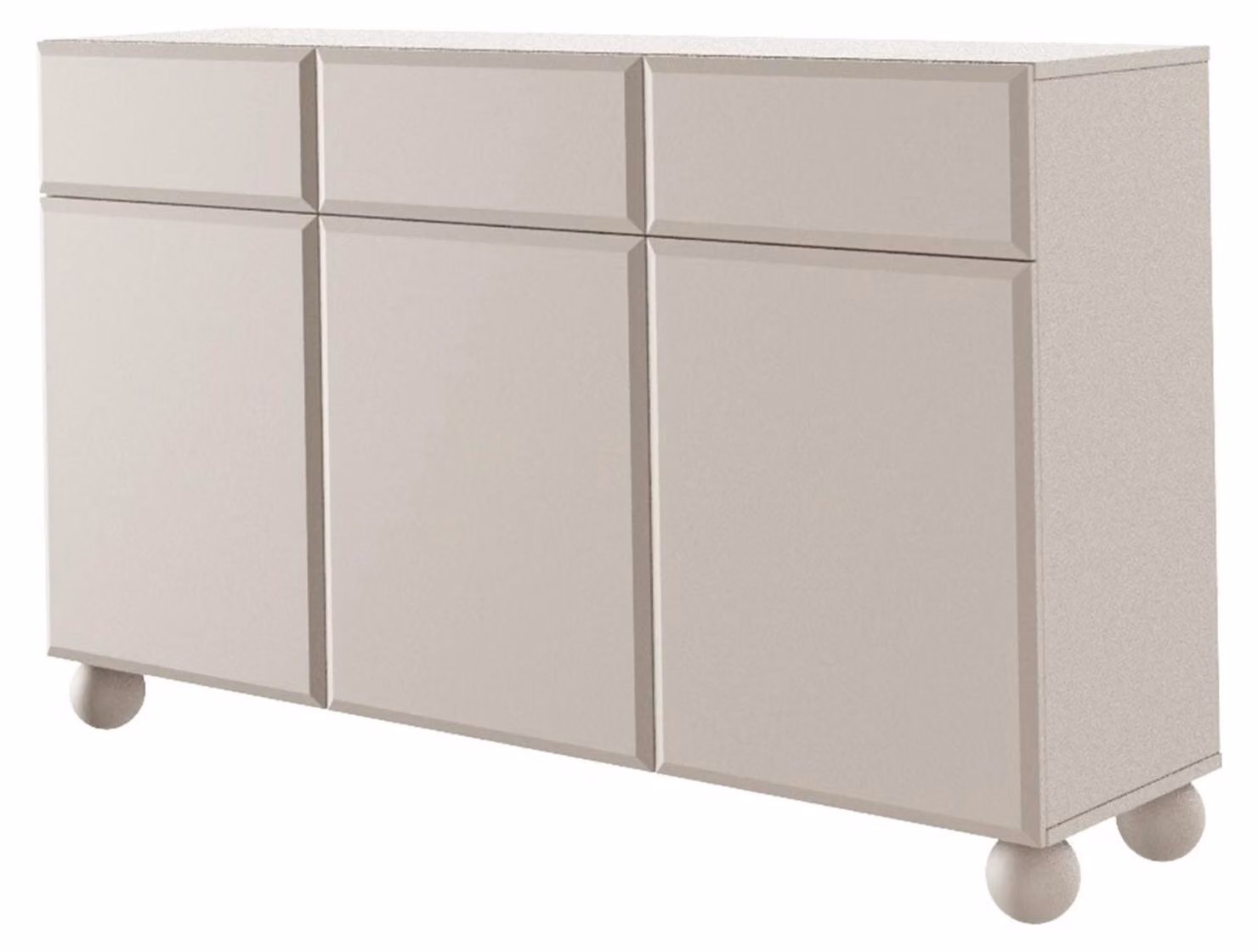 Selsey CIOCCOLATO - Credenza a 3 ante su piedini a sfera con tre cassetti Beige 150 cm