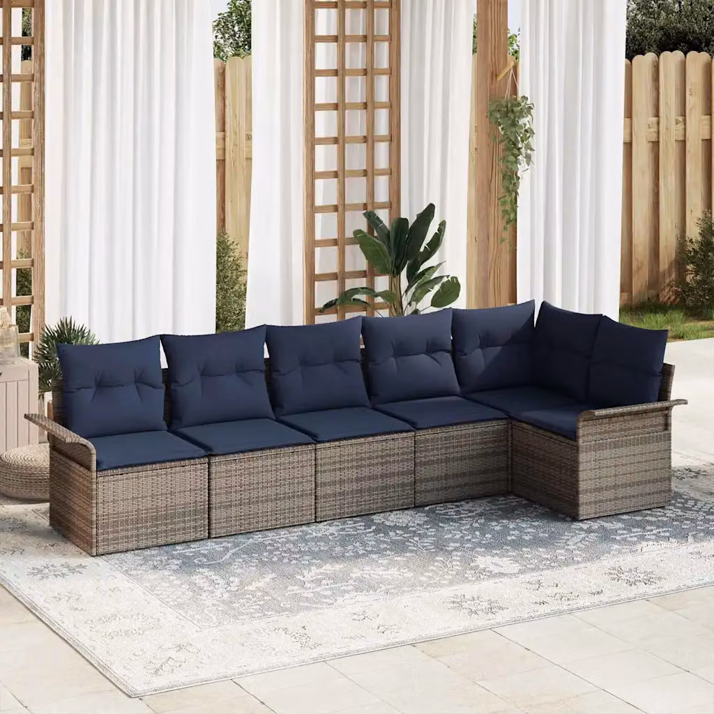Set Divano da Giardino vidaXL a Forma di L in Polyrattan Grigio con Cuscini e Struttura in Metallo