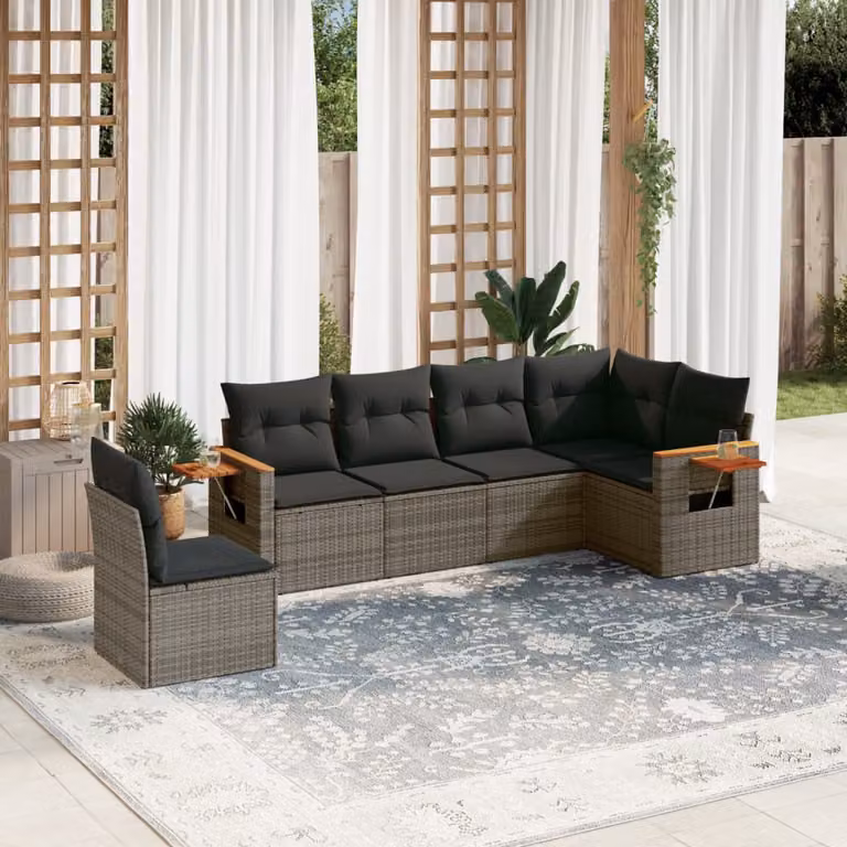 vidaXL Set Divano da Giardino a L con Cuscini Grigio in Polyrattan e Tavolino da Esterno
