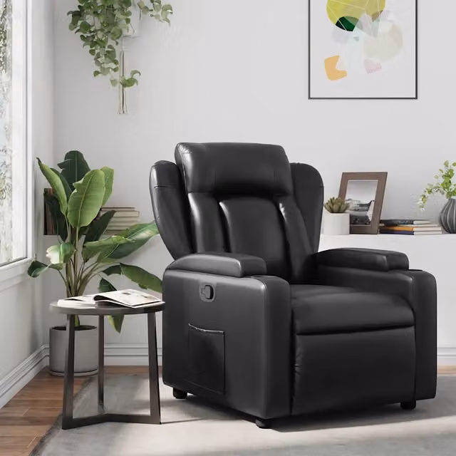 Poltrona relax reclinabile vidaXL in similpelle nera con braccioli e struttura in legno e metallo – 1