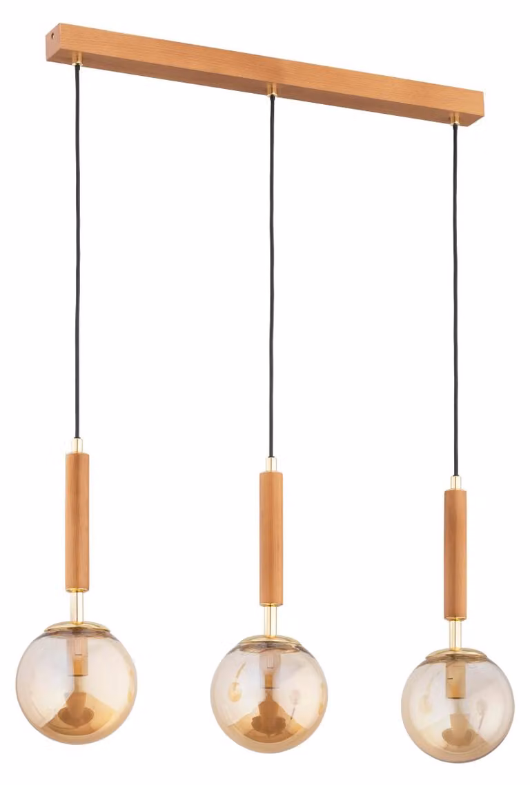 Lampada a sospensione TORI in legno chiaro, ambra e oro, 3xE14x10W, legno, dimensioni: 90x70x15 cm, IP20, Alfa