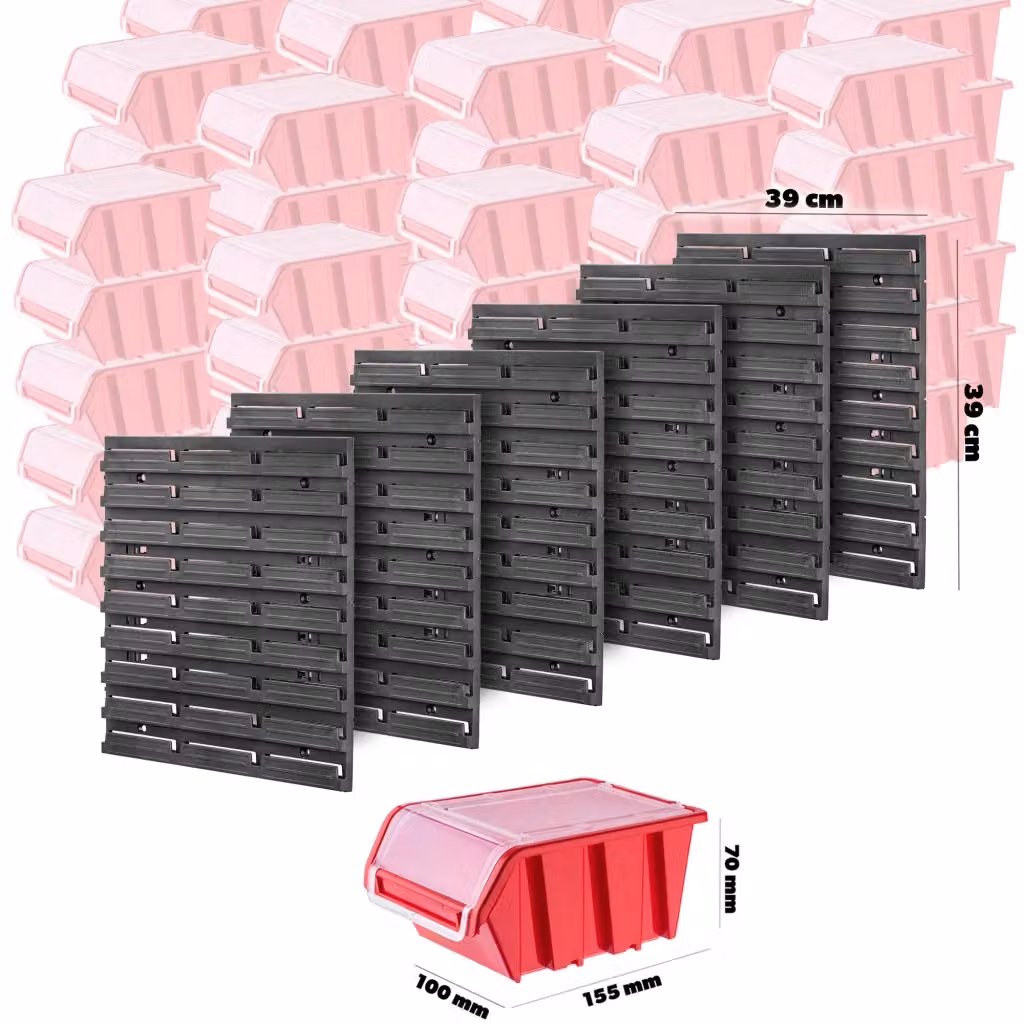 Parete attrezzata KADAX per officina in plastica nera e rossa con 90 scomparti per viti, L: 117 cm, H: 78 cm – 2