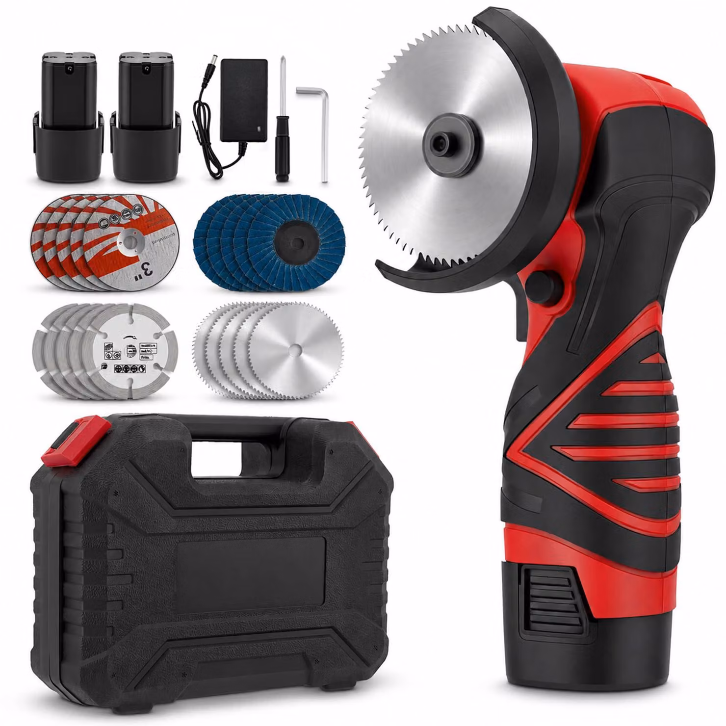 Smerigliatrice angolare compatta a batteria, 13.000 giri/min, 2 batterie da 3000 mAh, set di accessori da 20 pezzi