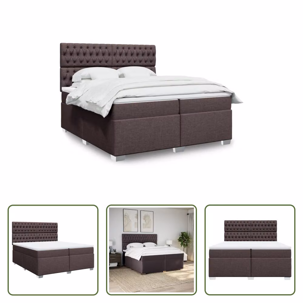 The Living Store Letto a molle con materasso marrone scuro 200x200 cm in tessuto