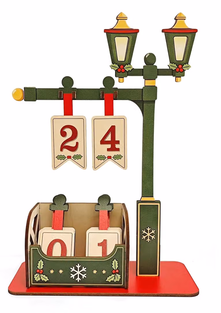 Calendario dell'Avvento 2026 in legno, design a lanterna, con 24 numeri, 29 cm