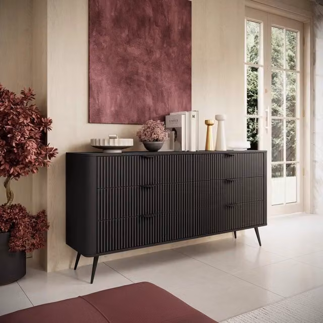 Madia Hali, Credenza 6 Cassetti, 163x38x81h cm Nero