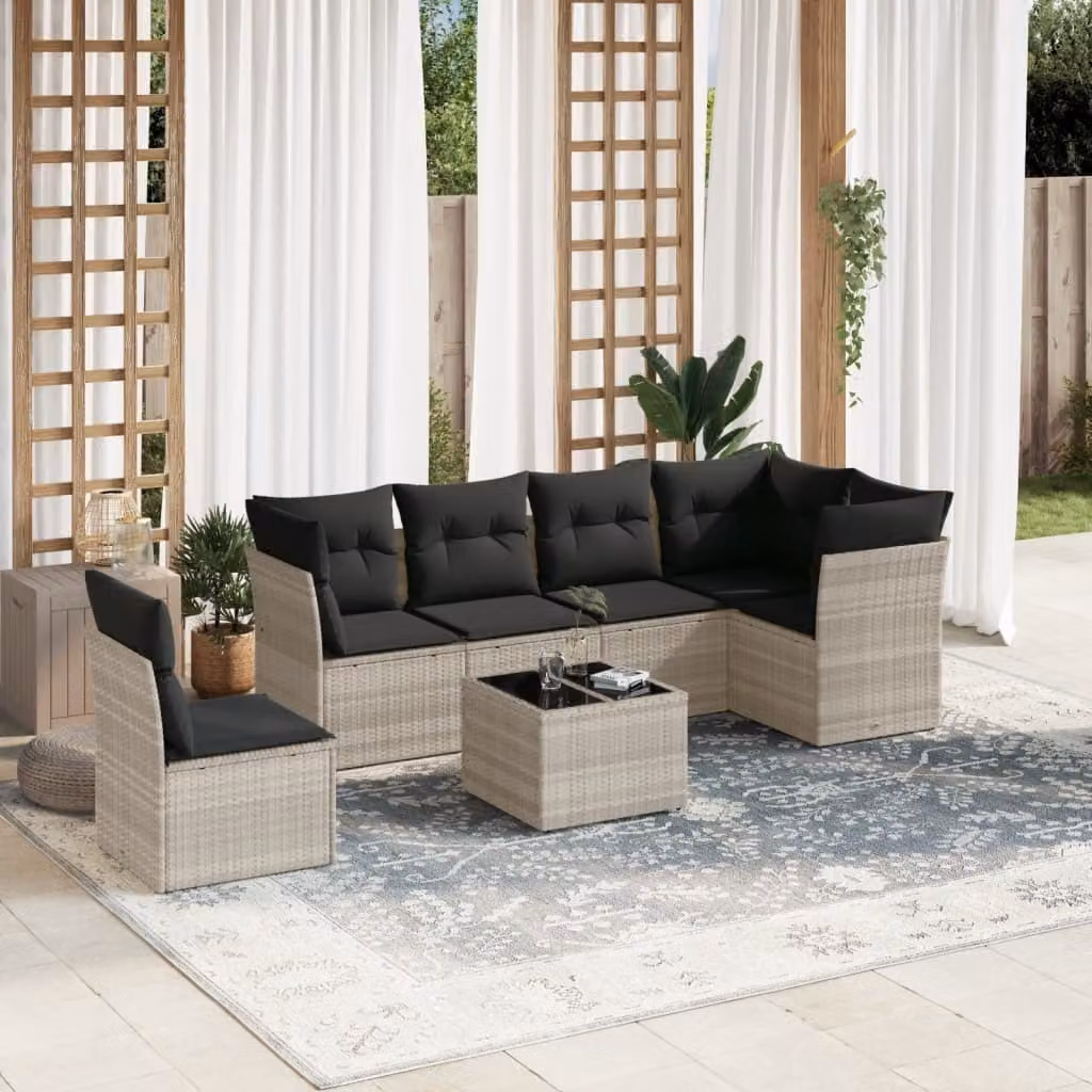 Maison Exclusive - Set da giardino 7 pezzi con cuscini Grigio chiaro Polyrattan