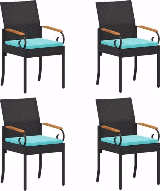Sedie da giardino 4 pz | Sedie da Esterno Nero e Turchese Polyrattan e acacia