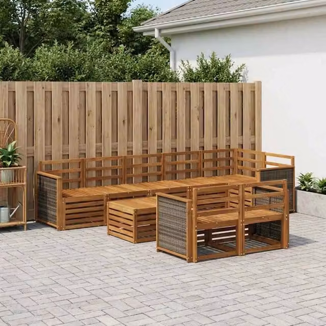 Set di divani da esterno 8 pz Naturale Legno di Acacia Massello 3384525