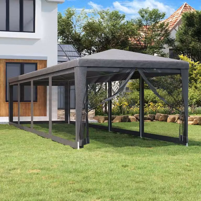 Tenda per feste vidaXL con 10 pareti in rete, colore antracite, L: 12 m, P: 3 m, H: 2,6 m