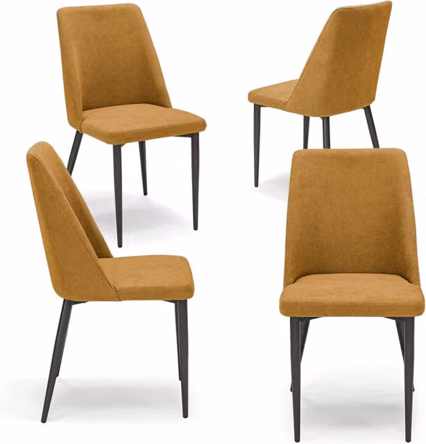 Set 4 sedie imbottite per sala da pranzo ALEXIA, 100% MADE IN ITALY, design moderno, rivestimento in tessuto morbido idrorepellente colore Mango, gambe coniche robuste in metallo