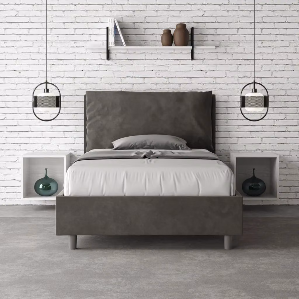 Letto Antea Large da 1 Piazza e Mezza di Giordanoshop, Imbottito in Microfibra Grigio, L/P: 120 x 200 cm – 2