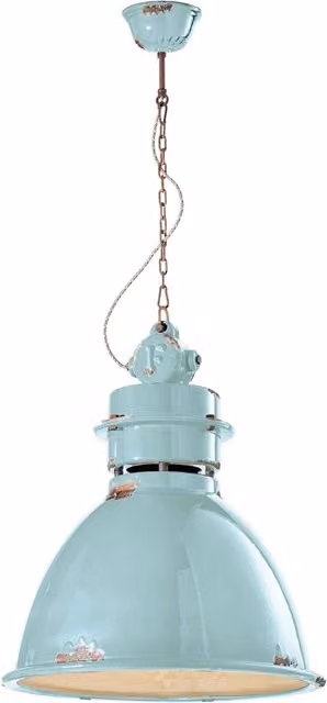 Lampadario a sospensione Industrial Ferroluce in metallo e ceramica azzurro, diametro 50 cm, attacco E27