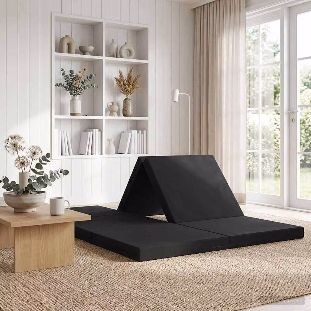 vidaXL Divano Letto Pieghevole in Velluto Nero con Rivestimento Rimovibile L: 140 cm, P: 200 cm, H: 15 cm