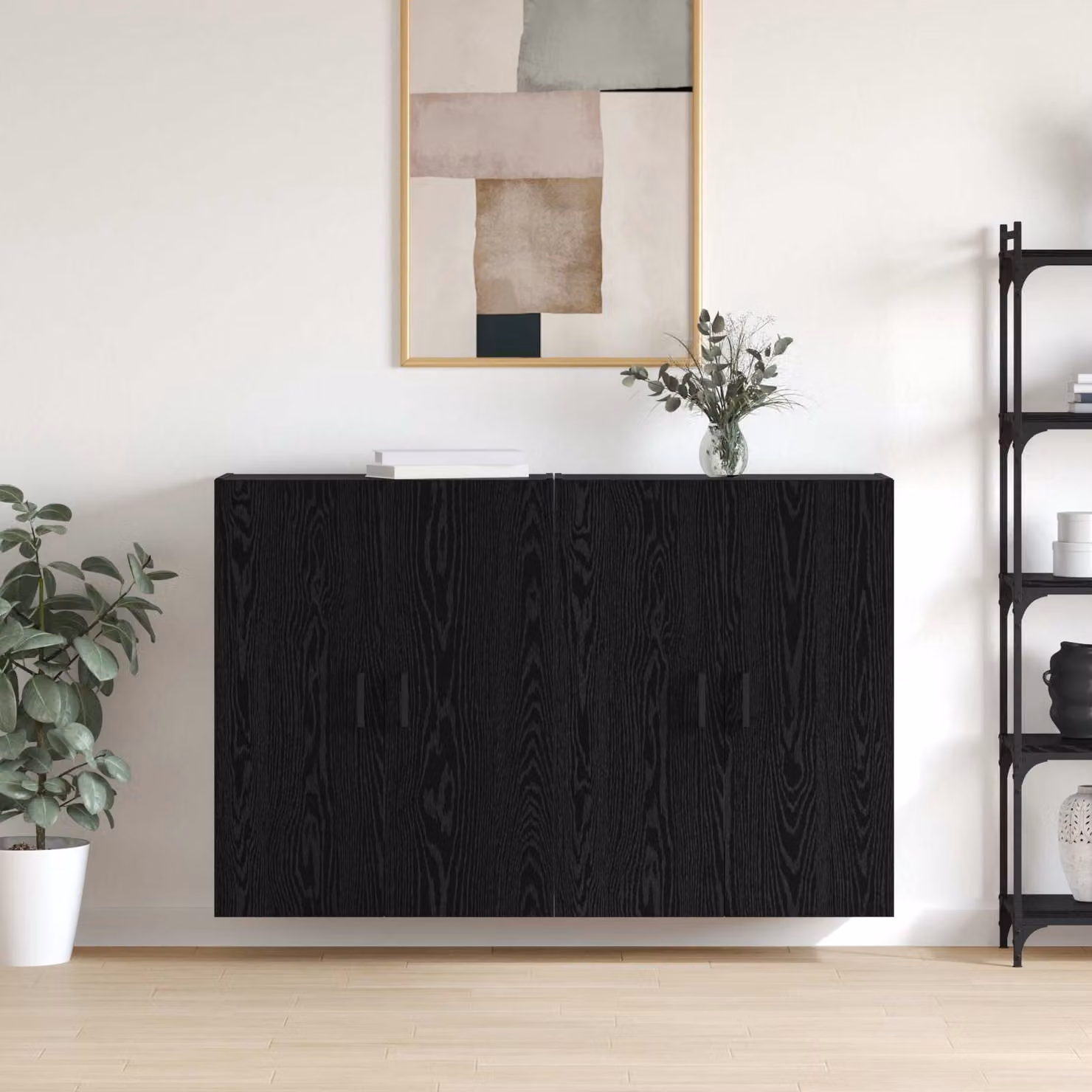 Set di 2 mobiletti a muro vidaXL moderni in legno e MDF, colore nero opaco, L: 69,5 cm, P: 34 cm, H: 90 cm – 1