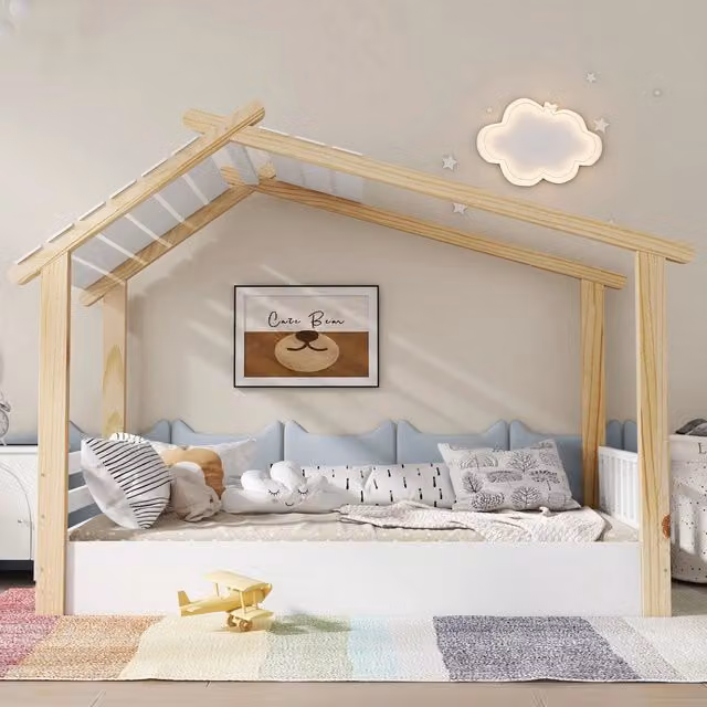 letto per bambini legno bianco naturale 90 x 200 cm