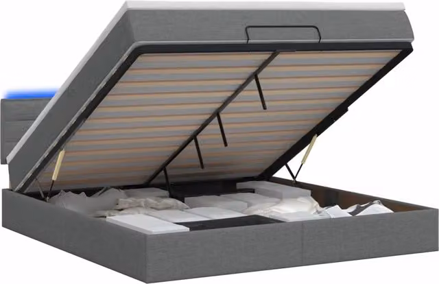Letto Ottomano con Materasso e LED vidaXL, Grigio e Bianco, L/P/H: 180 x 200 x 88 cm