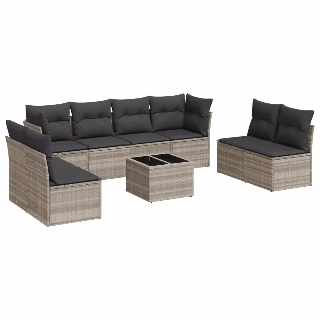 vidaXL Set Divano da Giardino a L con Tavolino e Ottoman, 9 Pezzi, Grigio – 2