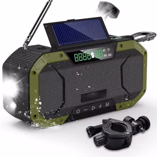 Powerbank solare con pannello solare - Radio di emergenza a carica manuale - Pulsante SOS - Sintonizzatore mondiale - Razioni di emergenza - Torcia ricaricabile - Kit di sopravvivenza - SCR2010