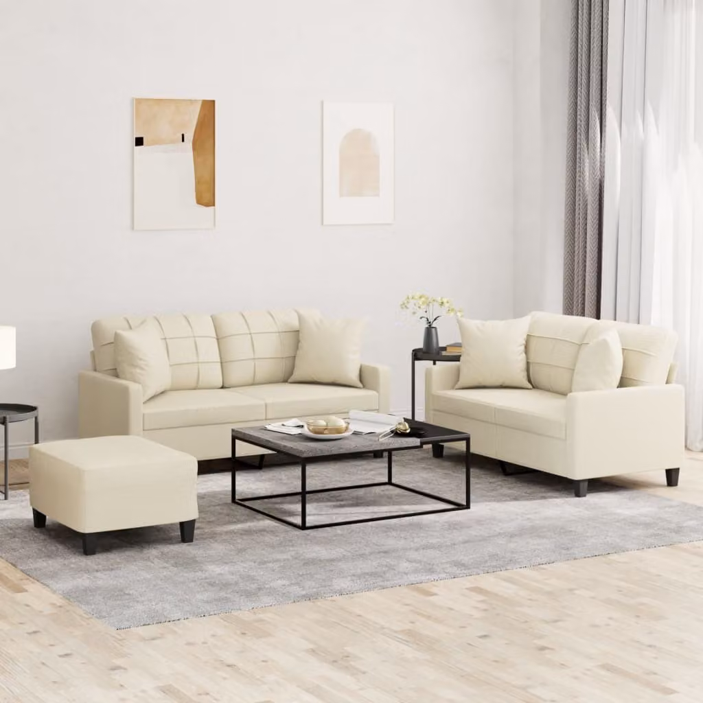 Maison Exclusive - Set divano 3 pezzi con cuscini in ecopelle color crema
