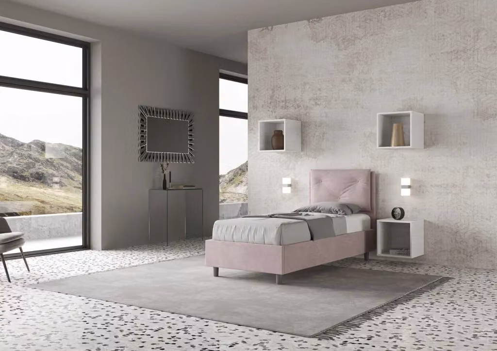 Letto singolo contenitore imbottito BS COM in microfibra colore glicine L: 80 cm, P: 210 cm, H: 95 cm – 2