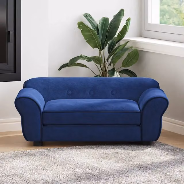 Divano per cani Design Mania in velluto blu con struttura in legno di abete, L: 72 cm, P: 45 cm, H: 30 cm – 1