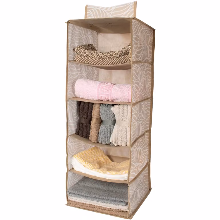 Vestiamo Casa Organizer armadio in TNT da appendere con 5 scomparti, colore beige, H 75 x L 28 x P 28 cm