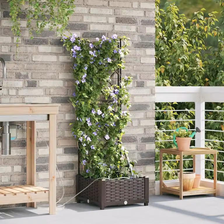 Vaso da giardino vidaXL in plastica marrone L: 40 cm, P: 40 cm, H: 126 cm