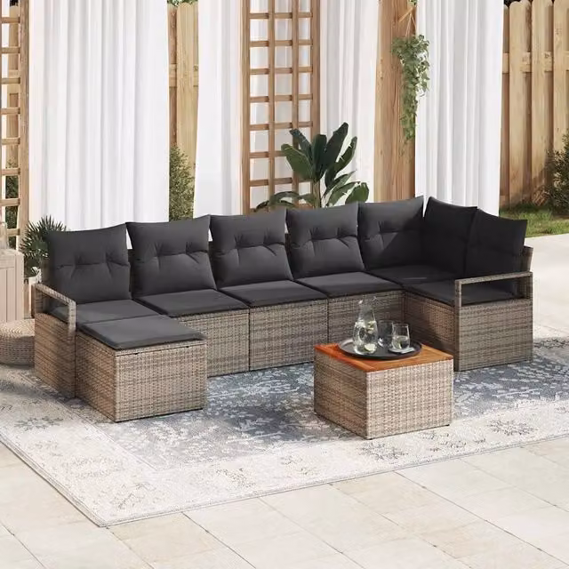 Set Divano da Giardino 8 pz Grigio polyrattan 3347734