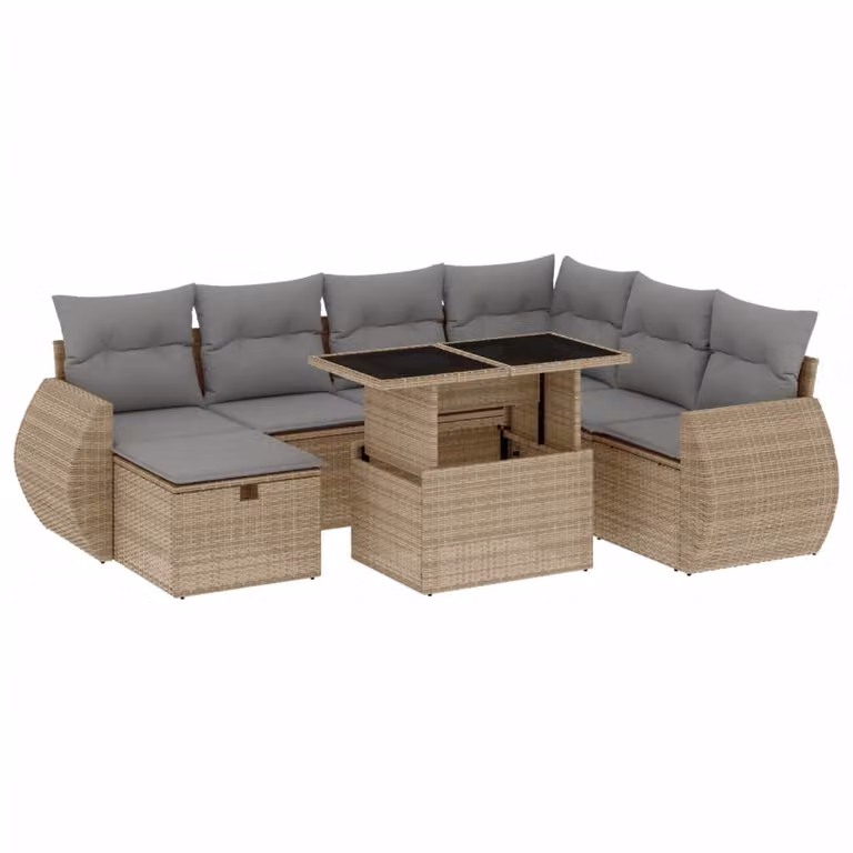 Set Divano da Giardino 8 pz con Cuscini Beige in Polyrattan