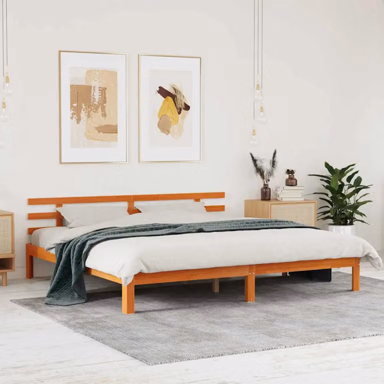 Struttura del letto in legno di pino vidaXL, Marrone cerato, L: 203.5 cm, P: 205.5 cm, H: 69.5 cm