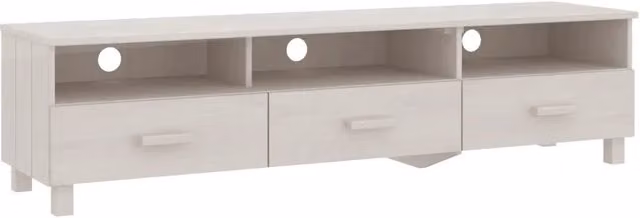 Mobile porta TV HAMAR bianco in legno massello di pino per soggiorno, L: 158 cm, P: 40 cm, H: 40 cm