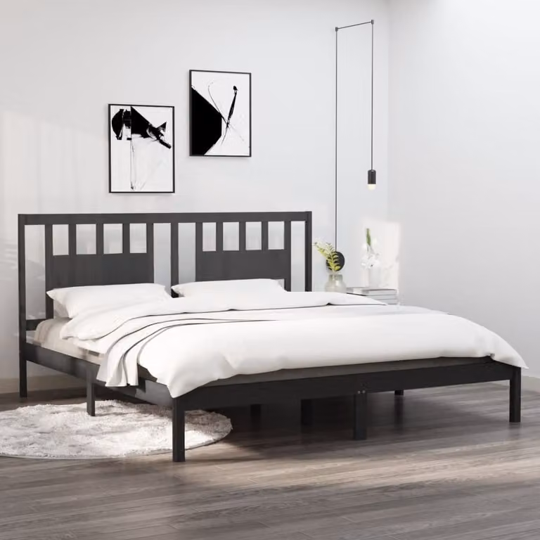 The Living Store Letto in legno massiccio di pino grigio 200x200 cm
