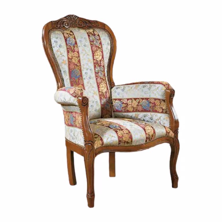 Poltrona imbottita in legno di faggio con decorazioni floreali multicolore Mobili 2G H: 104 cm, L: 65 cm, P: 52 cm