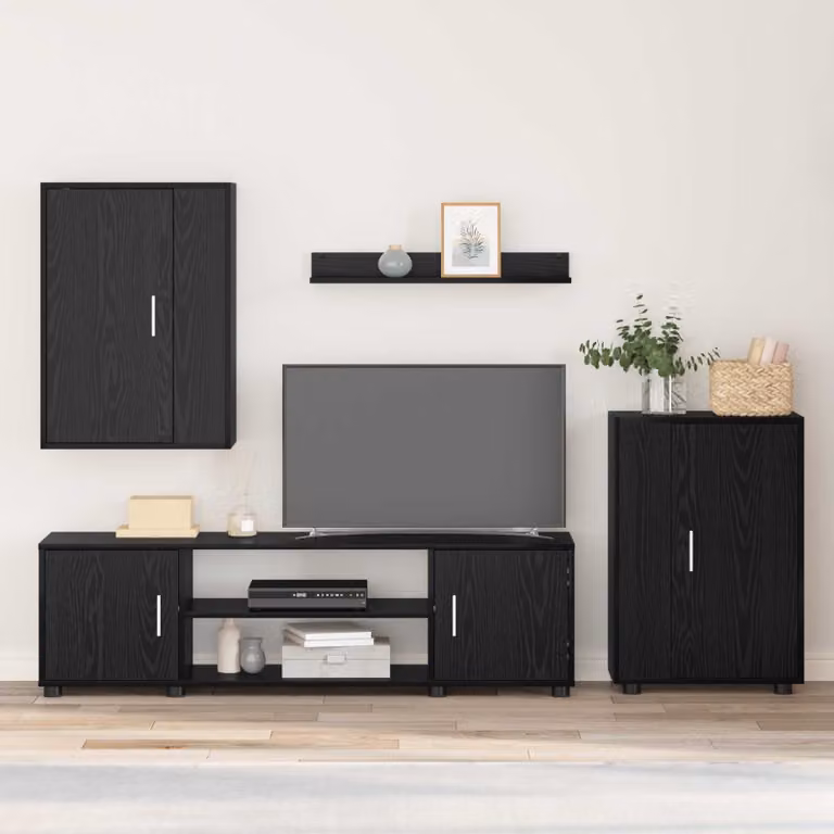Set mobile TV moderno vidaXL in legno Rovere e Nero con scomparti multimediali