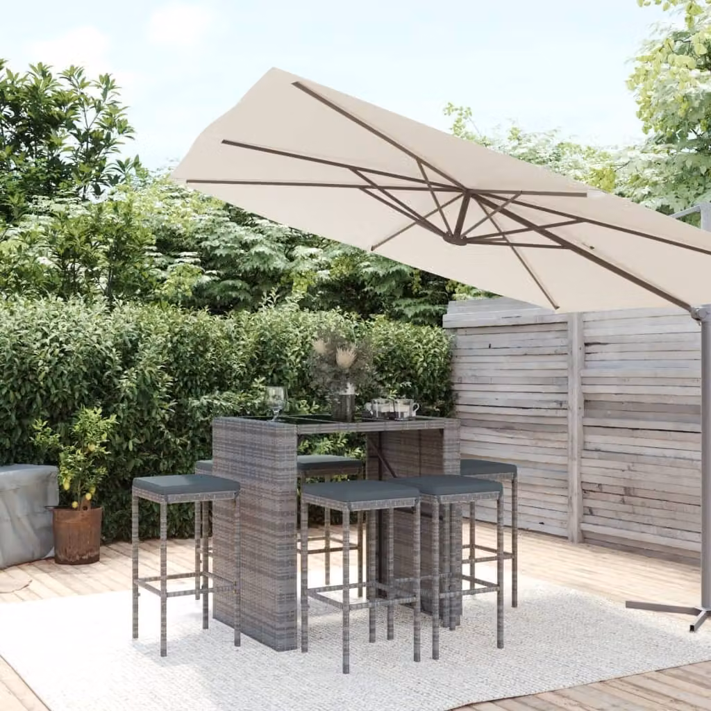 Maison Exclusive - Set Bar da Giardino 7 pz con Cuscini in Polyrattan Grigio