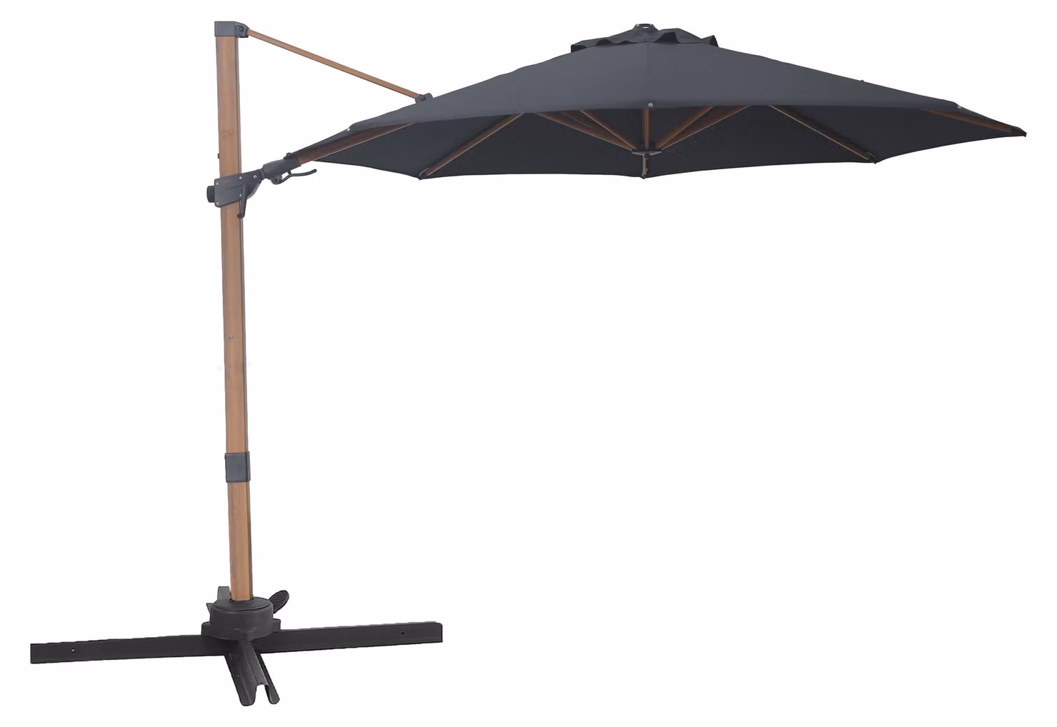 AXI Solis Ombrellone Decentrato Rotondo Ø 300 cm, Effetto Legno/Grigio | Per giardino / terrazza con struttura verniciata a polvere | Base a croce e