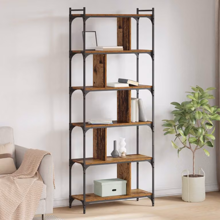 Libreria moderna vidaXL a 5 livelli in legno e metallo, colore marrone, L 76 cm x P 32 cm x H 192 cm