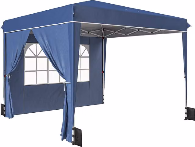 Gazebo Pieghevole Outsunny con Pareti e Altezza Regolabile, Protezione UV 50+, Blu Scuro, 3x3 m