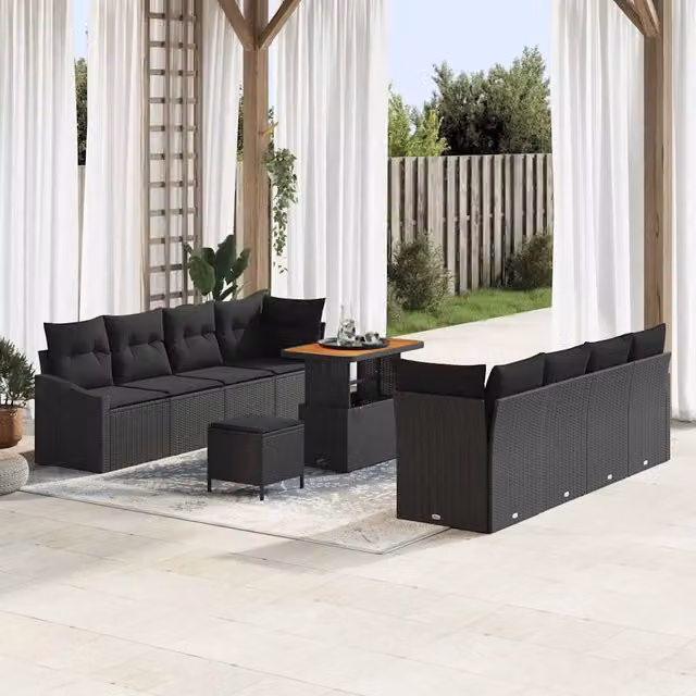 Set Divano da Giardino 11 pz Nero polyrattan 3362629
