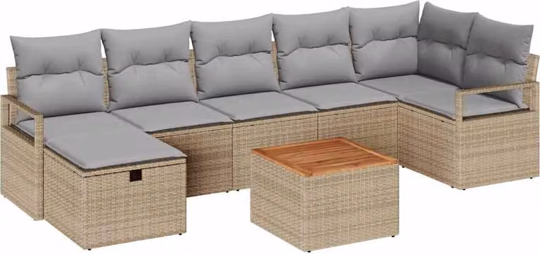 Set Divano da Giardino con cuscino 8 pcs Beige polyrattan