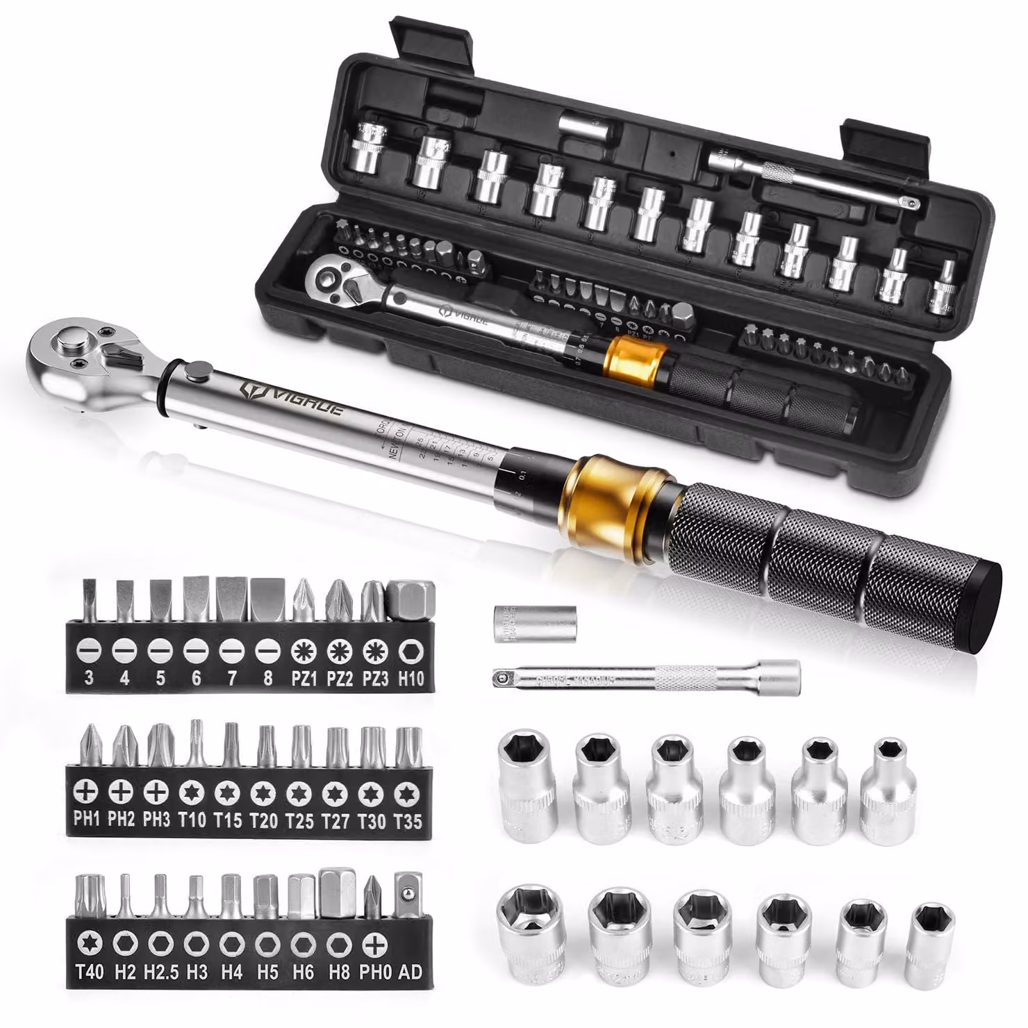 VIGRUE Chiave dinamometrica da 1/4", set di chiavi dinamometriche per bicicletta, portata da 5 a 25 Nm, precisione ±4%