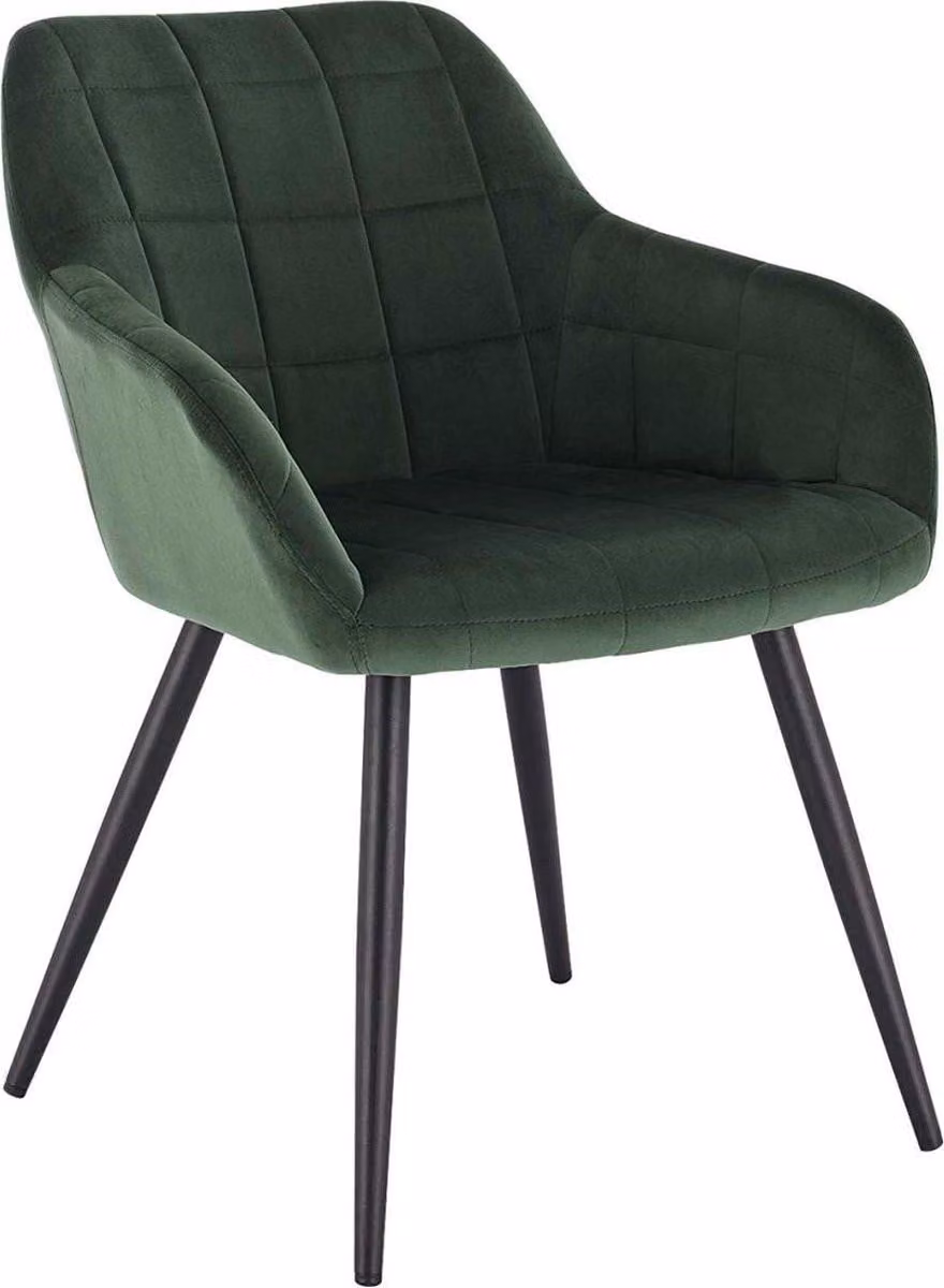 Happyment Chair Nero - Sedia da pranzo - Velluto verde scuro - Gambe in acciaio nero - 1 pezzo - Altezza seduta 47cm - Deluxe