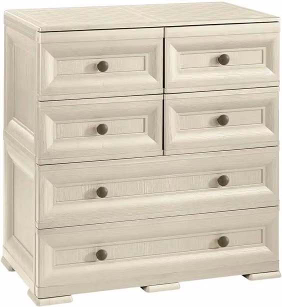 Cassettiera Angora Tontarelli con 6 cassetti per soggiorno, camera da letto o bagno, disponibile in beige o bianco opaco, L 79 cm x P 43 cm x H 85,5 cm