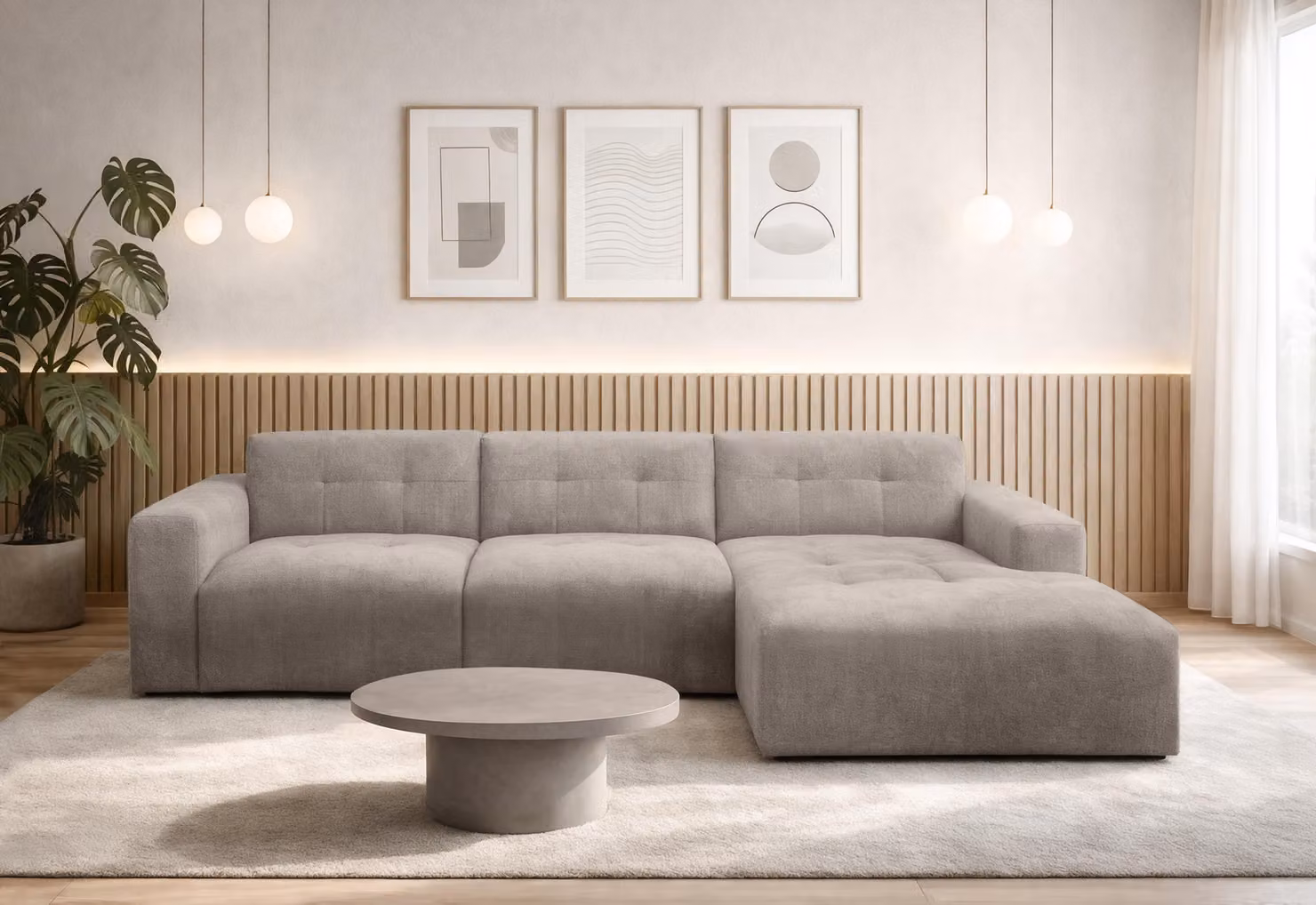 Divano AX LIVING a L Corlu, beige, per soggiorno, 310 cm