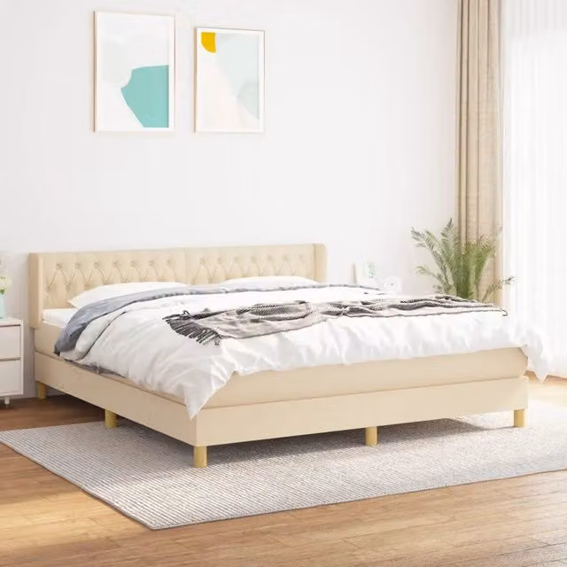 vidaXL Letto Ibrido con Materasso in Tessuto Beige e Bianco L/P: 180 x 200 cm