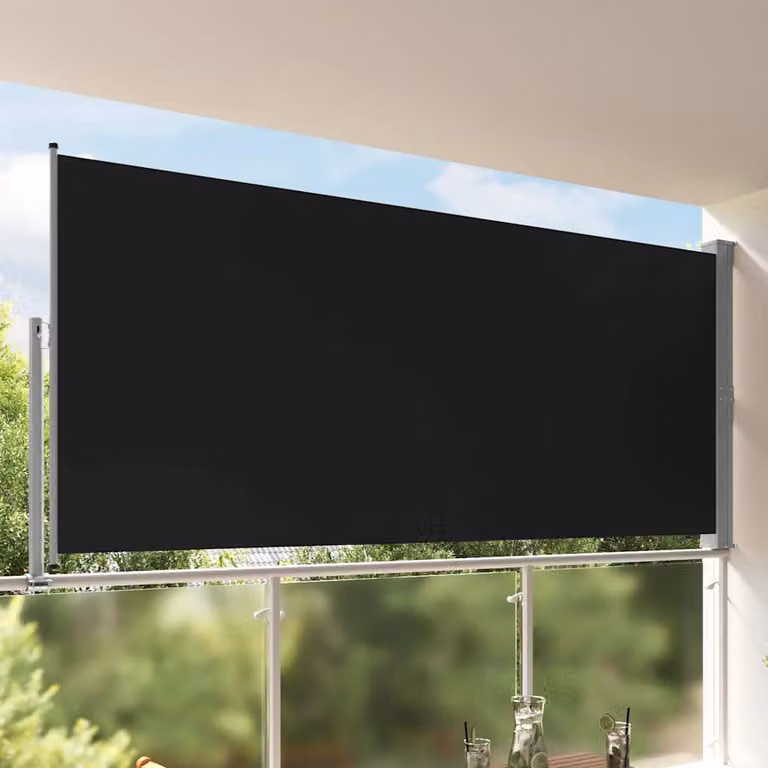 Tenda da Sole Laterale Retrattile vidaXL in Poliestere e Acciaio, Colore Nero, L: 300 cm, H: 160 cm